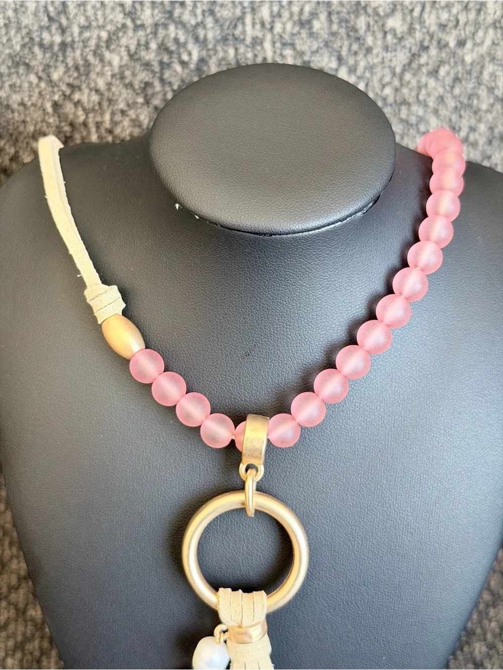 Plunder Beaded Pink and Gold Tassel Pendant Necklace